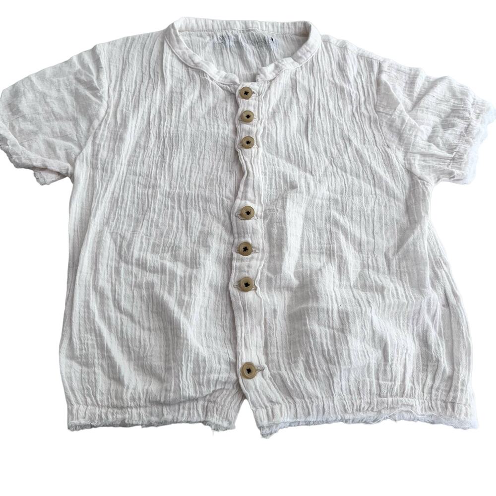 Little Creative Factory boys ecru muslin short sleeve button down shirt 4yrs